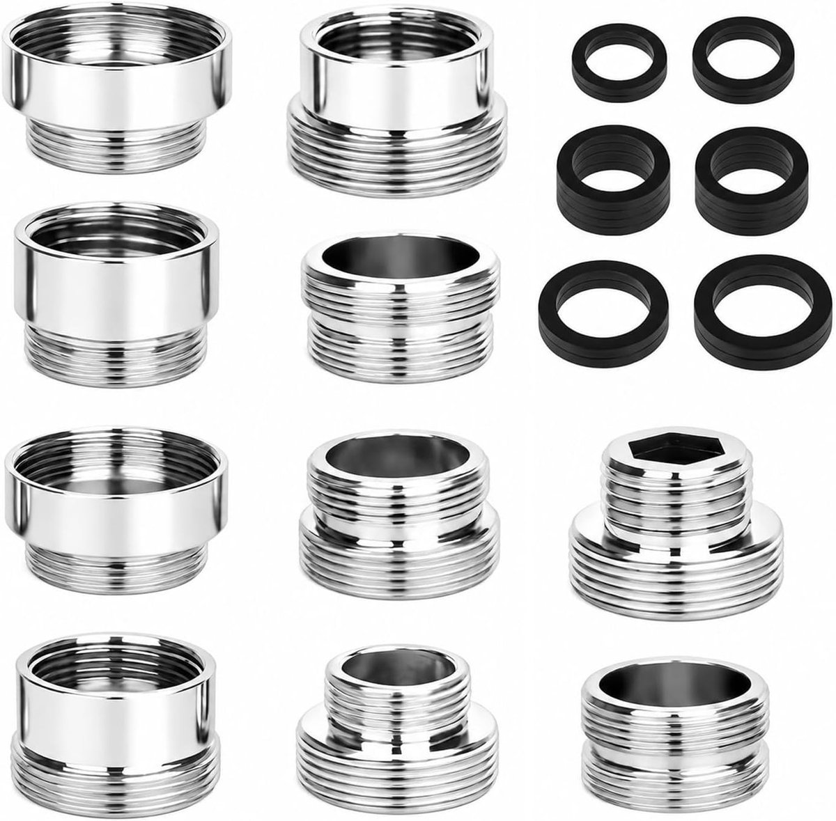 10 stuks kraanadapter met afdichtingen, buitendraad, dubbele nippel, adapter, kraan, schroefdraadadapter voor keukenbeluchter, tuinslang, kranen, gootsteen, waterfilter