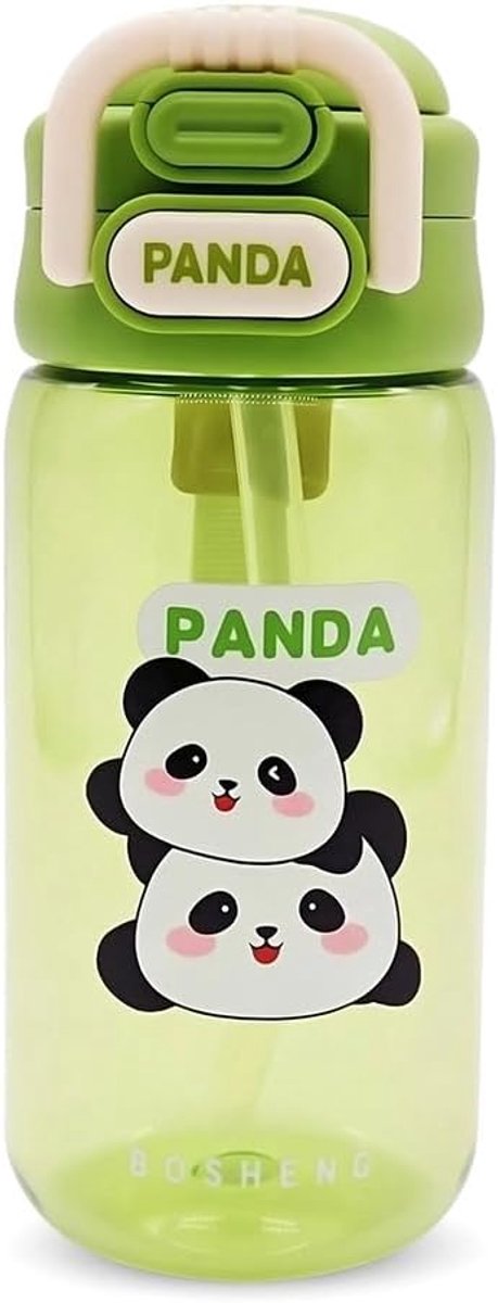 Kinderen waterflessen met stro, Panda lekdichte kinderfles, met draag handvat schoolwaterfles met verwijderbare - ShopVlot