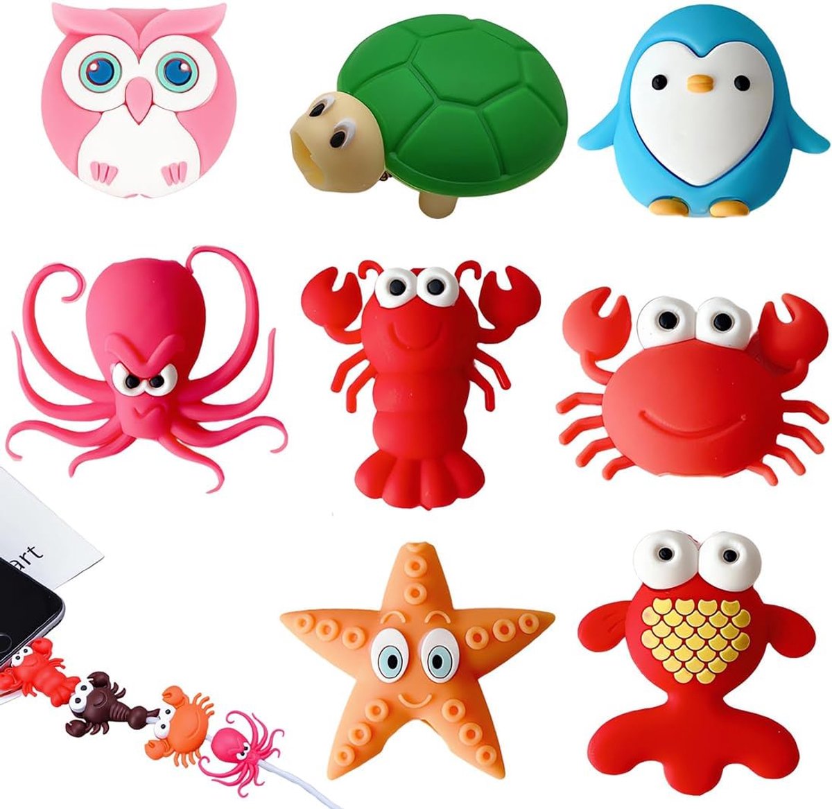 Pack of 8 USB Cable Protectors Cute Sea Animals Plastic Accessories for Phone - ShopVlot