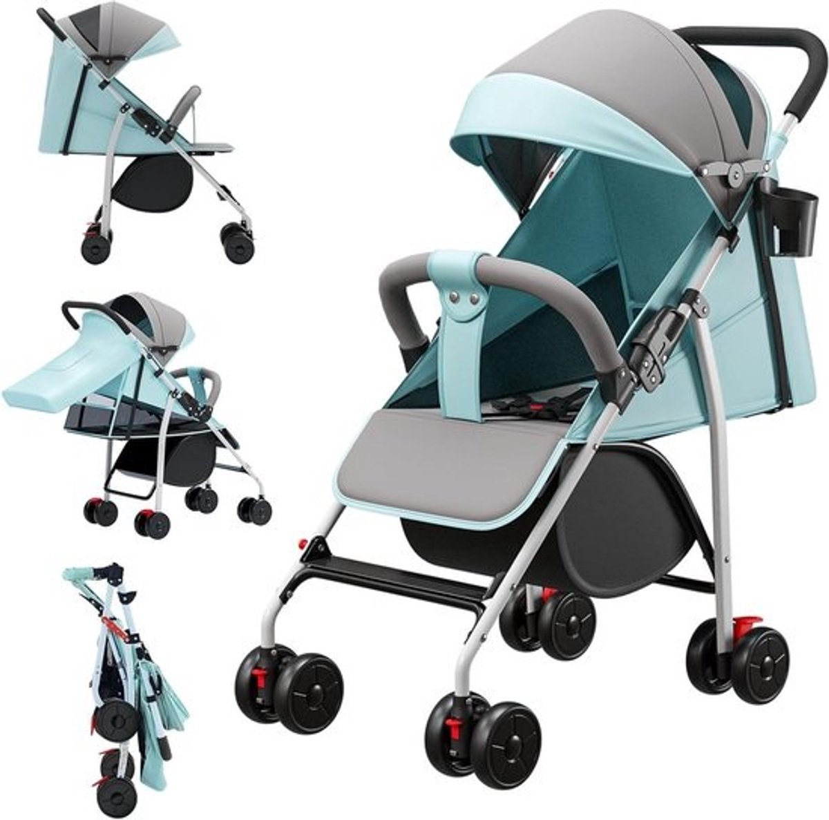 Kinderwagen - Reisbuggy - Veilig reizen - Lichtgewicht en compact - 0-22 kg - Zwart