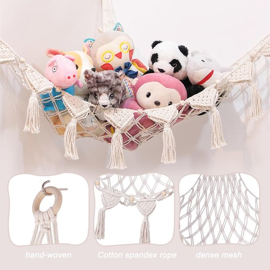 Cuddle Storage Macrame Cuddle Storage Stuffed Toys for Kids Room Bedroom (White) - ShopVlot — afbeelding 5