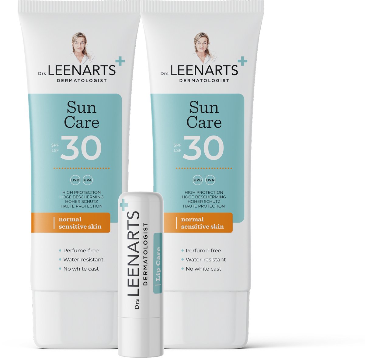 Drs Leenarts 2x Zonnebrand SPF30 voor Gezicht & Lichaam - Parfumvrij - Crème - 2x 100 ml zonbescherming met 1 lipbalm