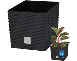 KOTARBAU® Vierkante Bloempot met Inzetpot - Vierkante Plantenbak 20x20 cm Plantenpot 6,8 L - Plantenbak - Kunststof - Rotanlook - Antraciet