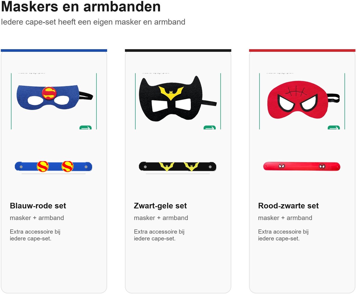 Jobber Toys Superhelden Verkleedset - 3 Capes Maskers Armbanden — afbeelding 4