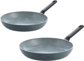 BK Blue Label Granite keramische antiaanbak koekenpannenset 2-delig - 24/28cm - PFAS-vrij - Inductie pannenset - Ovenbestendig tot 160°C - Vaatwasserbestendig - Snelle opwarming – Koudgrepen – Zonder deksel - Blauw