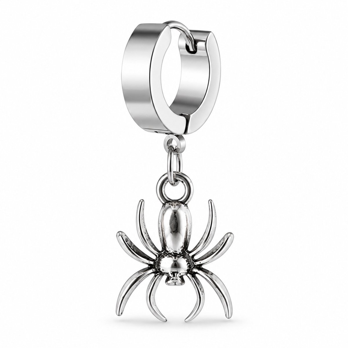 Marama Spin Oorbel Zilver – 1 Stuk – Huggie Hoop met Spin – 304 Stainless Steel – Nikkelvrij – Halloween – 2,5 cm