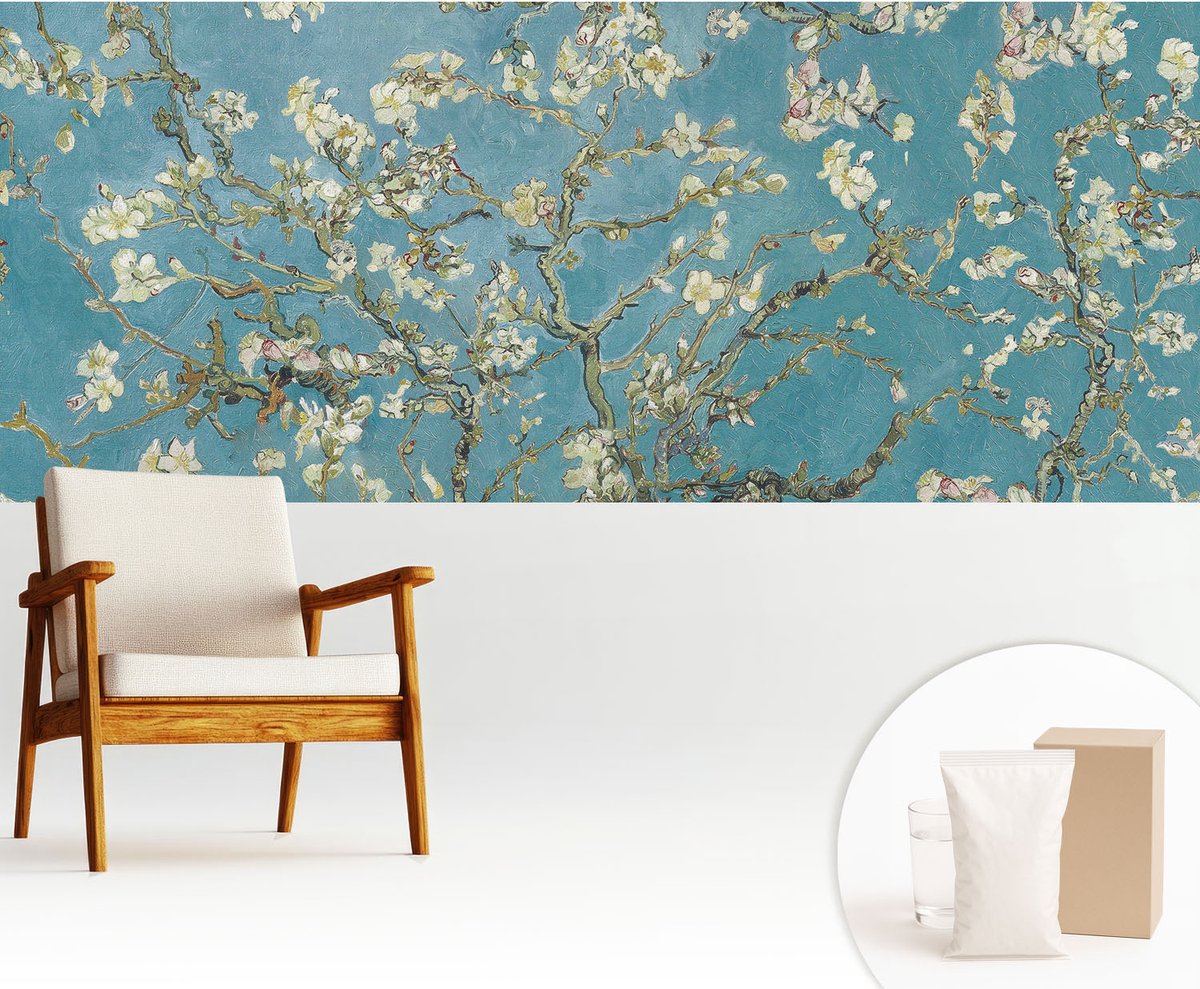 Wallfluent Fotobehang - Blauw Vliesbehang - 250x104 cm - Bloeiende Takken Fotobehang Vlies - Hal behang Bloemen En Planten - Muurschildering - Woonkamer behang