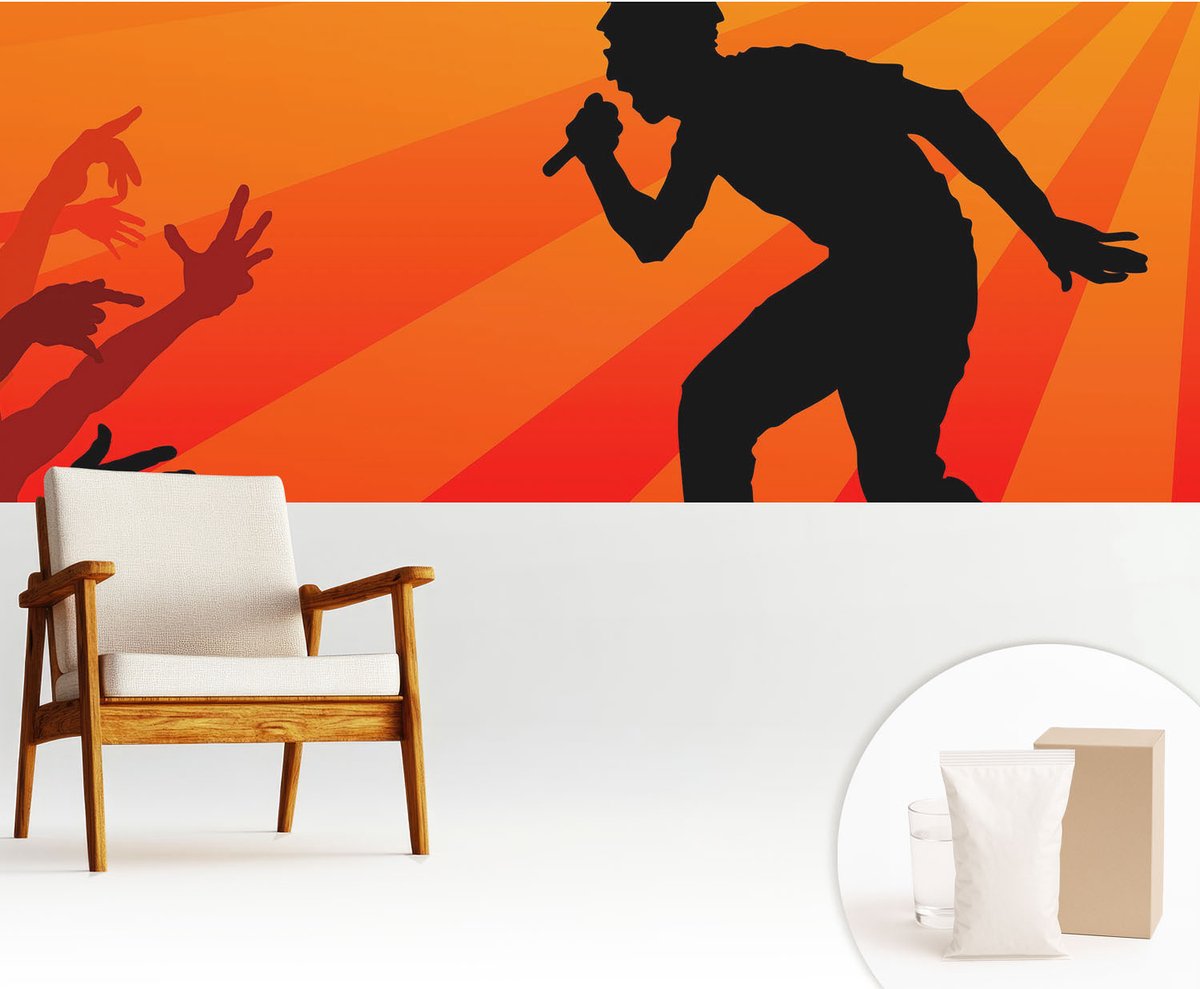 Wallfluent Fotobehang - Oranje Vliesbehang - 250x104 cm - Ritmische Scène Muurschildering - Slaapkamer behang Mensen - Fotobehang Vlies - Slaapkamer behang