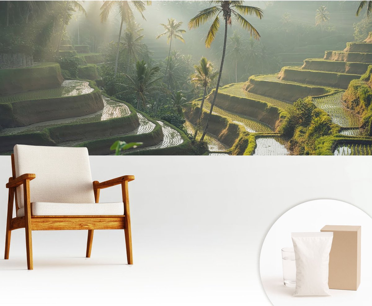Wallfluent Fotobehang - Groente Vliesbehang - 250x104 cm - Paradijselijke Terrassen Fotobehang Vlies - Hal behang Landschappen - Muurschildering - Woonkamer behang