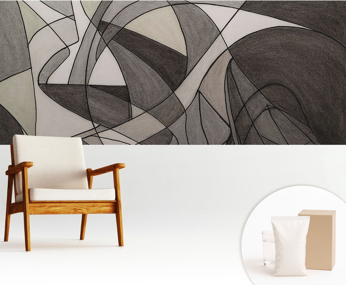 Wallfluent Fotobehang - Grijs Vliesbehang - 250x104 cm - Geometrische Abstractie Fotobehang Vlies - Woonkamer behang Abstractie - Muurschildering - Hal behang
