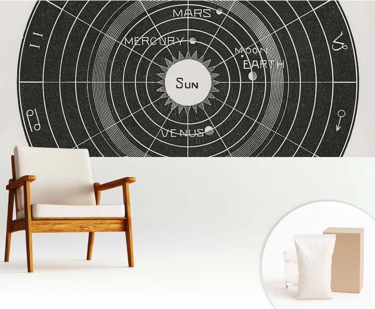 Wallfluent Fotobehang - Zwart Vliesbehang - 250x104 cm - Kosmisch Diagram Muurschildering - Slaapkamer behang Kosmos - Fotobehang Vlies - Slaapkamer behang