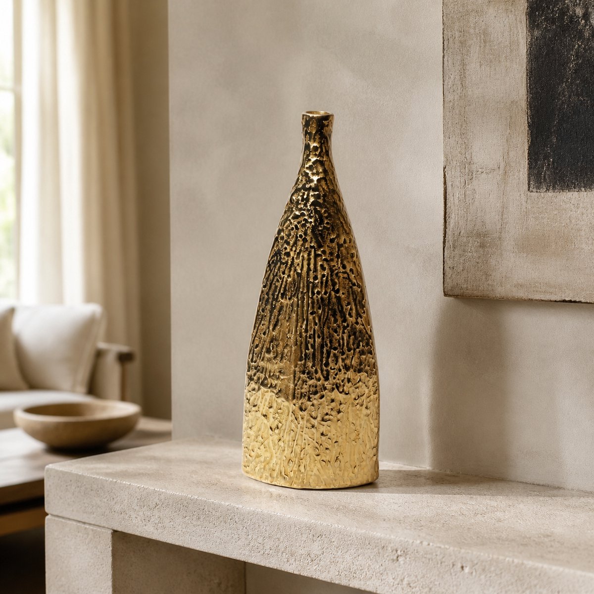 Hoppa! Vaas - Sculpturale Metalen - Goud - 20 x 8 x 48 (B x D x H)