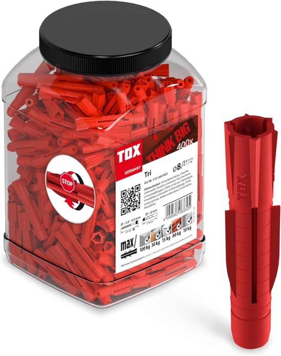 Universele Plug TRI 8 x 51 mm - 400 Stuks in Robuuste Blik - Geschikt voor Diverse Bouwmaterialen