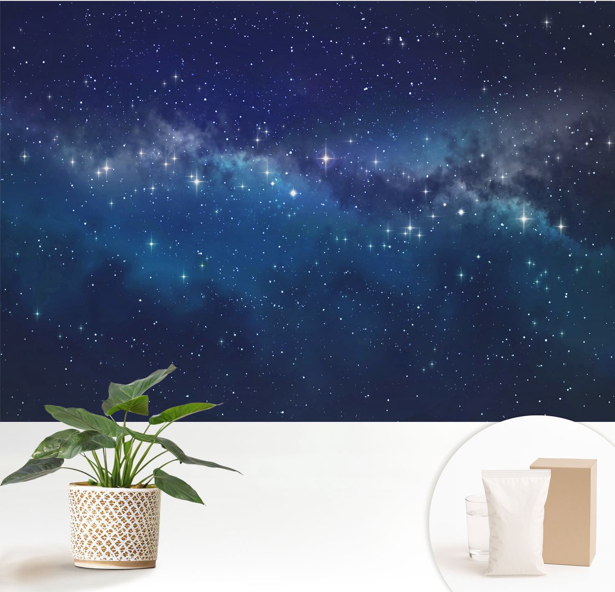 Wallfluent Fotobehang - Marine Vliesbehang - 152x104 cm - Sterrennacht Fotobehang Vlies - Woonkamer behang Kosmos - Muurschildering - Woonkamer behang