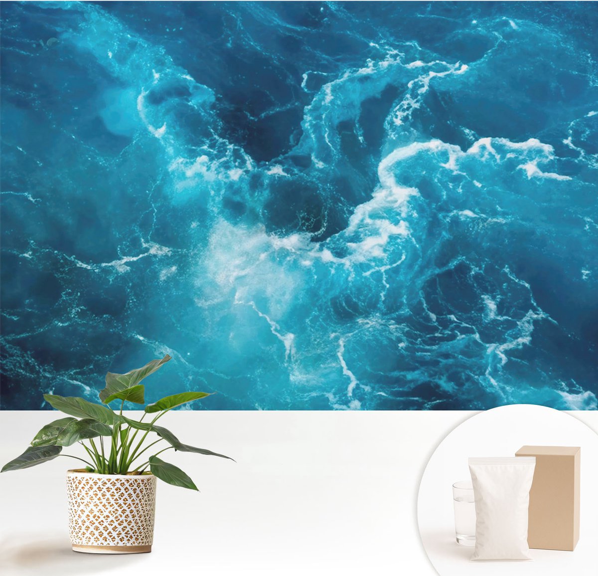 Wallfluent Fotobehang - Blauw Vliesbehang - 152x104 cm - Zeewervels Muurschildering - Gang behang Landschappen - Fotobehang Vlies - Gang behang