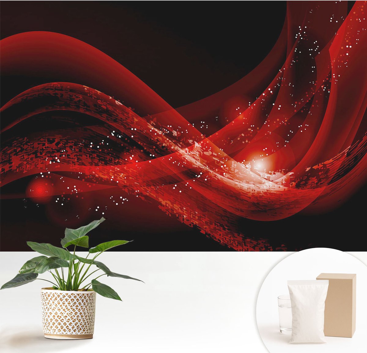 Wallfluent Fotobehang - Zwart Vliesbehang - 152x104 cm - Rode Vortex Fotobehang Vlies - Hal behang Abstractie - Muurschildering - Hal behang