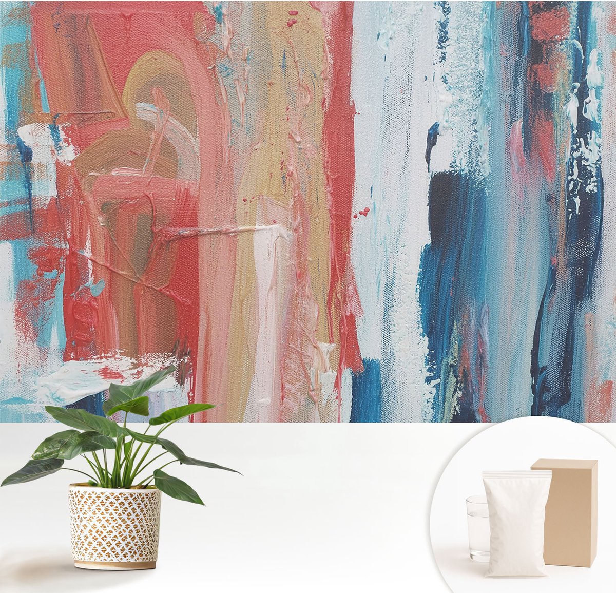 Wallfluent Fotobehang - Blauw Vliesbehang - 152x104 cm - Kleurrijke Abstracties Fotobehang Vlies - Hal behang Abstractie - Muurschildering - Woonkamer behang