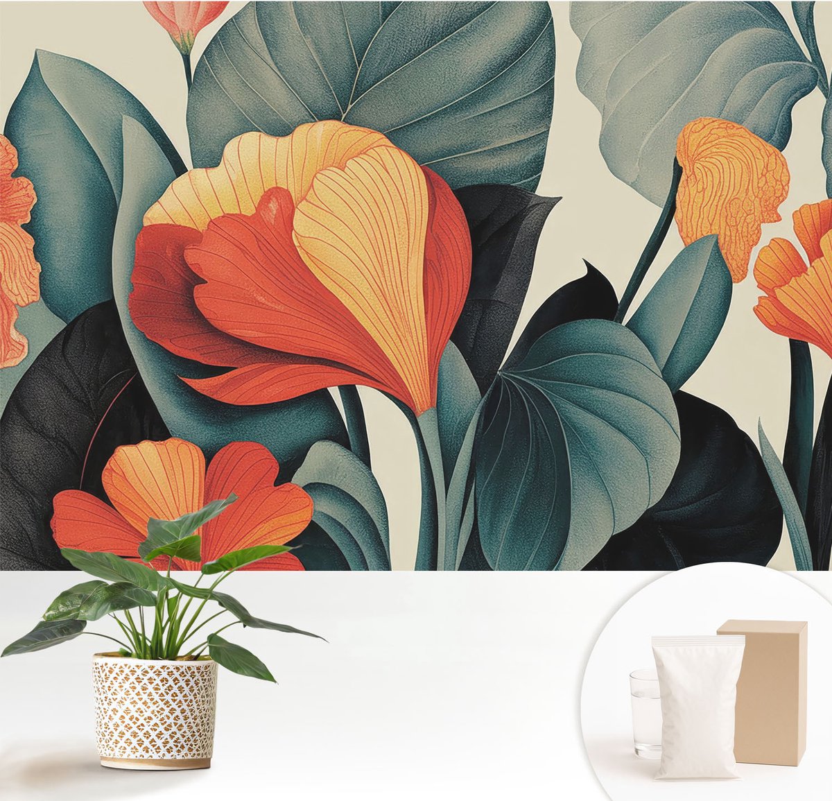 Wallfluent Fotobehang - Groente Vliesbehang - 152x104 cm - Kleurrijke Bloemen Muurschildering - Slaapkamer behang Bloemen En Planten - Fotobehang Vlies - Gang behang