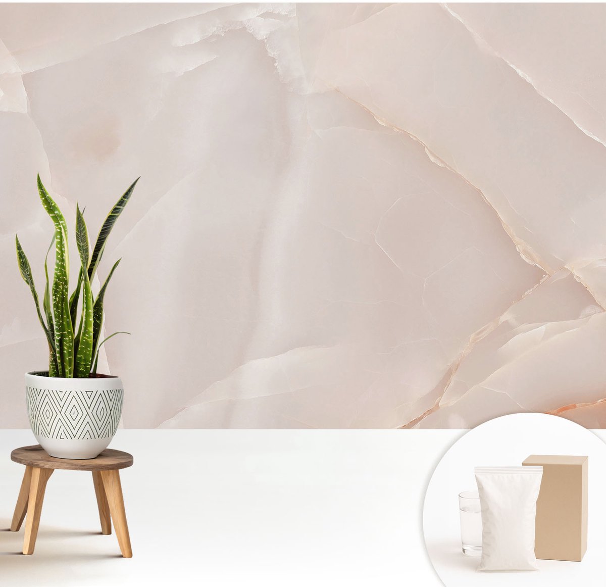 Wallfluent Fotobehang - Beige Vliesbehang - 208x146 cm - Roze Marmer Fotobehang Vlies - Woonkamer behang Texturen - Muurschildering - Woonkamer behang
