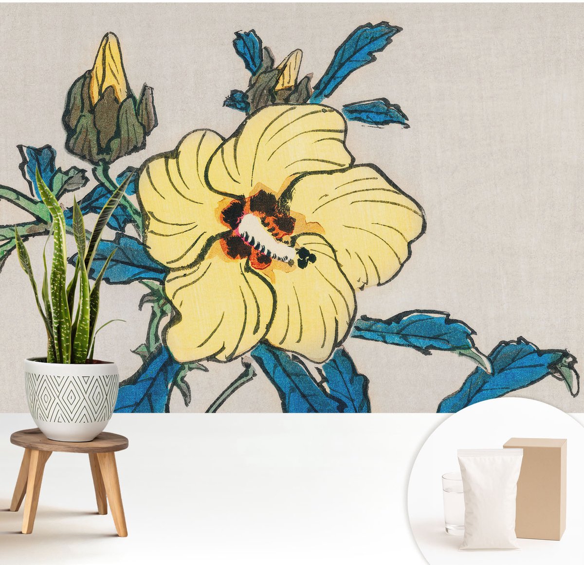 Wallfluent Fotobehang - Geel Vliesbehang - 208x146 cm - Gele Bloem Muurschildering - Gang behang Bloemen En Planten - Fotobehang Vlies - Slaapkamer behang