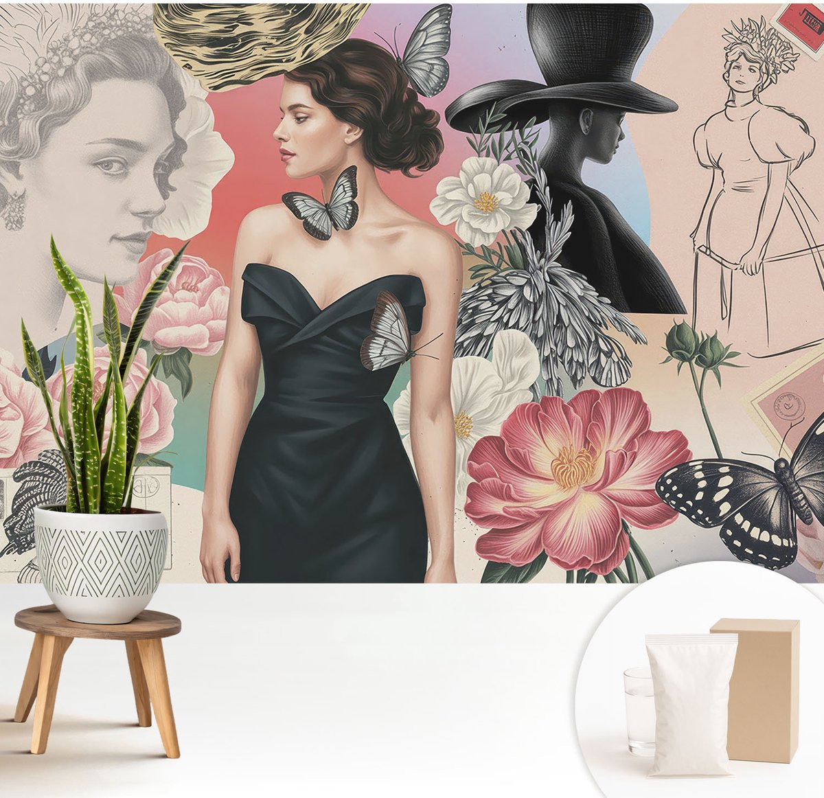 Wallfluent Fotobehang - Roze Vliesbehang - 208x146 cm - Bloemen En Portretten Muurschildering - Slaapkamer behang Deel - Fotobehang Vlies - Gang behang