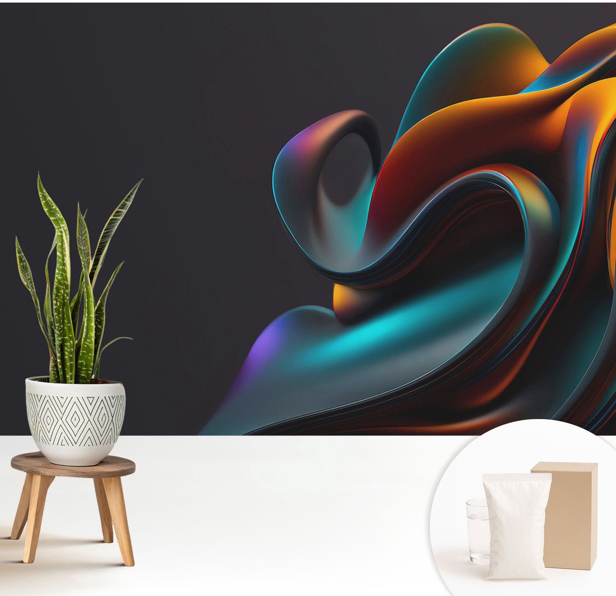 Wallfluent Fotobehang - Oranje Vliesbehang - 208x146 cm - Kleurrijke Werveling Fotobehang Vlies - Woonkamer behang Abstractie - Muurschildering - Hal behang