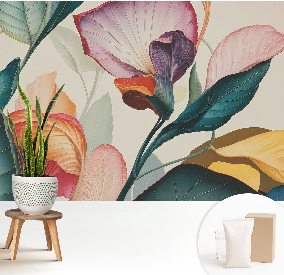Wallfluent Fotobehang - Groente Vliesbehang - 208x146 cm - Kleurrijke Bloemen Muurschildering - Gang behang Bloemen En Planten - Fotobehang Vlies - Slaapkamer behang