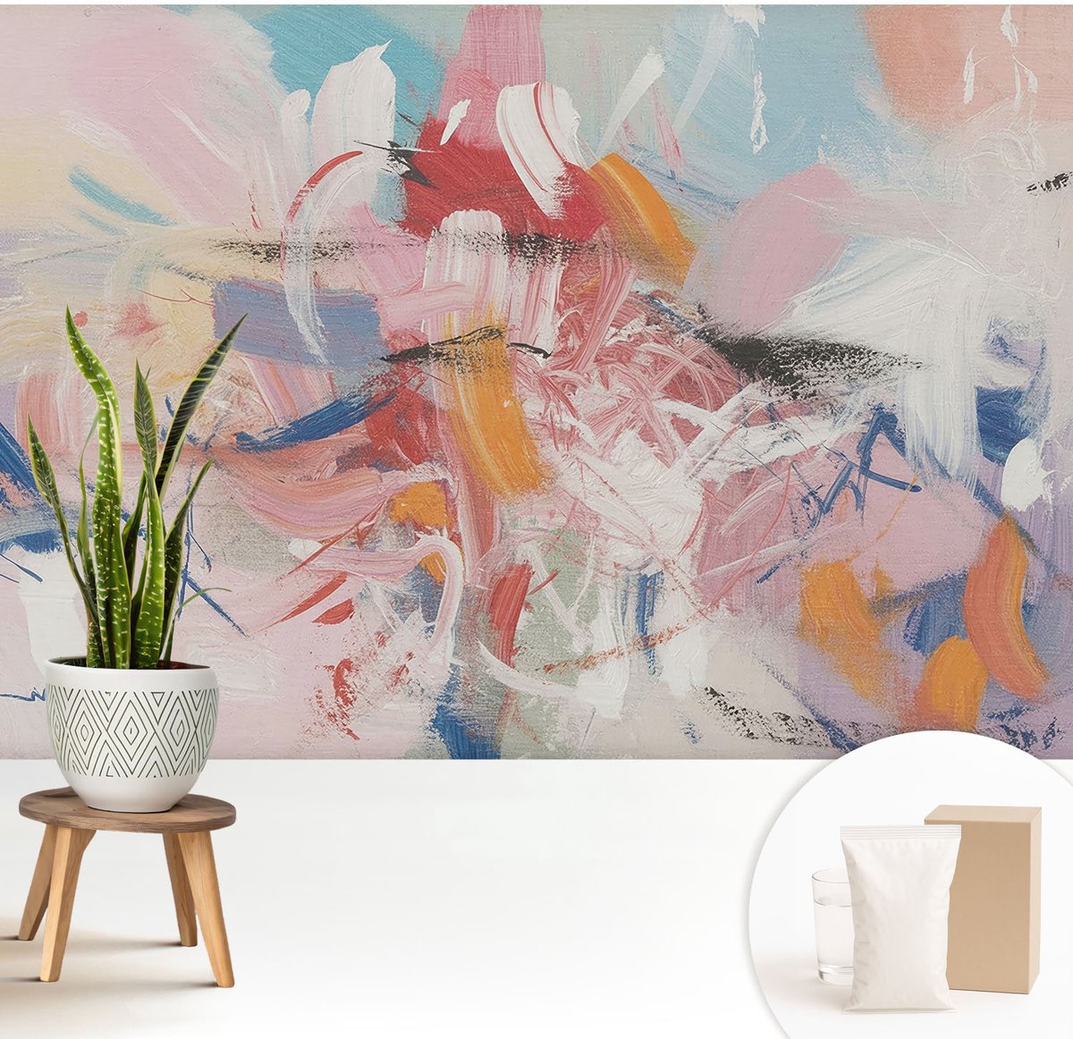 Wallfluent Fotobehang - Roze Vliesbehang - 208x146 cm - Harmonieuze Abstractie Muurschildering - Gang behang Abstractie - Fotobehang Vlies - Slaapkamer behang