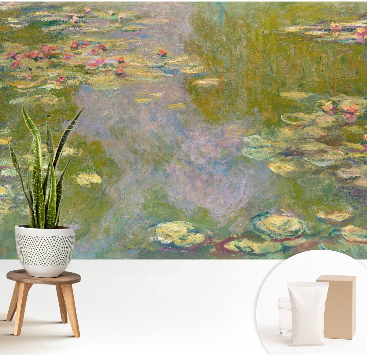 Wallfluent Fotobehang - Groente Vliesbehang - 208x146 cm - Waterlelies Fotobehang Vlies - Woonkamer behang Bloemen En Planten - Muurschildering - Woonkamer behang