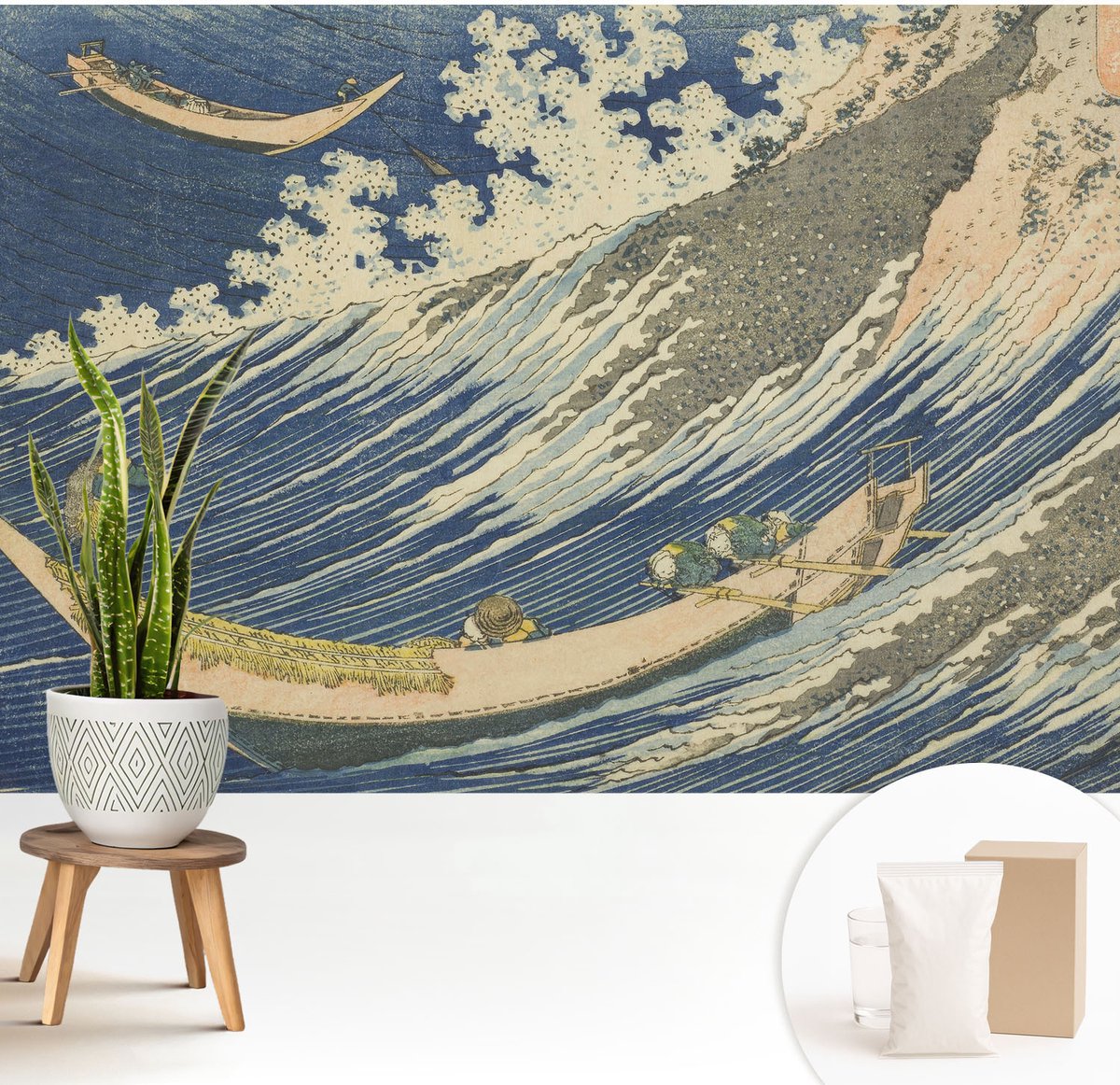 Wallfluent Fotobehang - Blauw Vliesbehang - 208x146 cm - Zeegolven Fotobehang Vlies - Hal behang Deel - Muurschildering - Woonkamer behang
