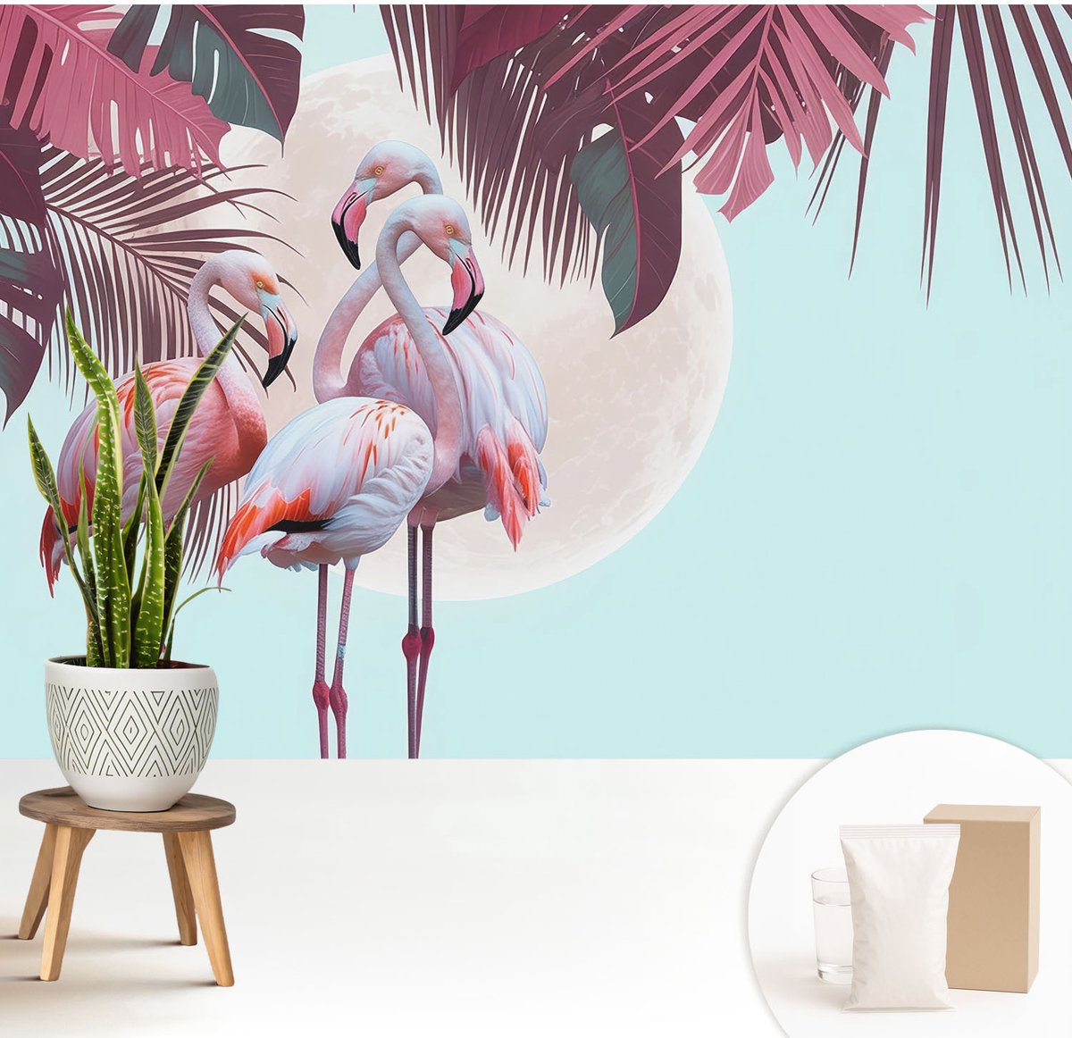 Wallfluent Fotobehang - Roze Vliesbehang - 208x146 cm - Exotische Vogels Fotobehang Vlies - Woonkamer behang Dieren - Muurschildering - Hal behang