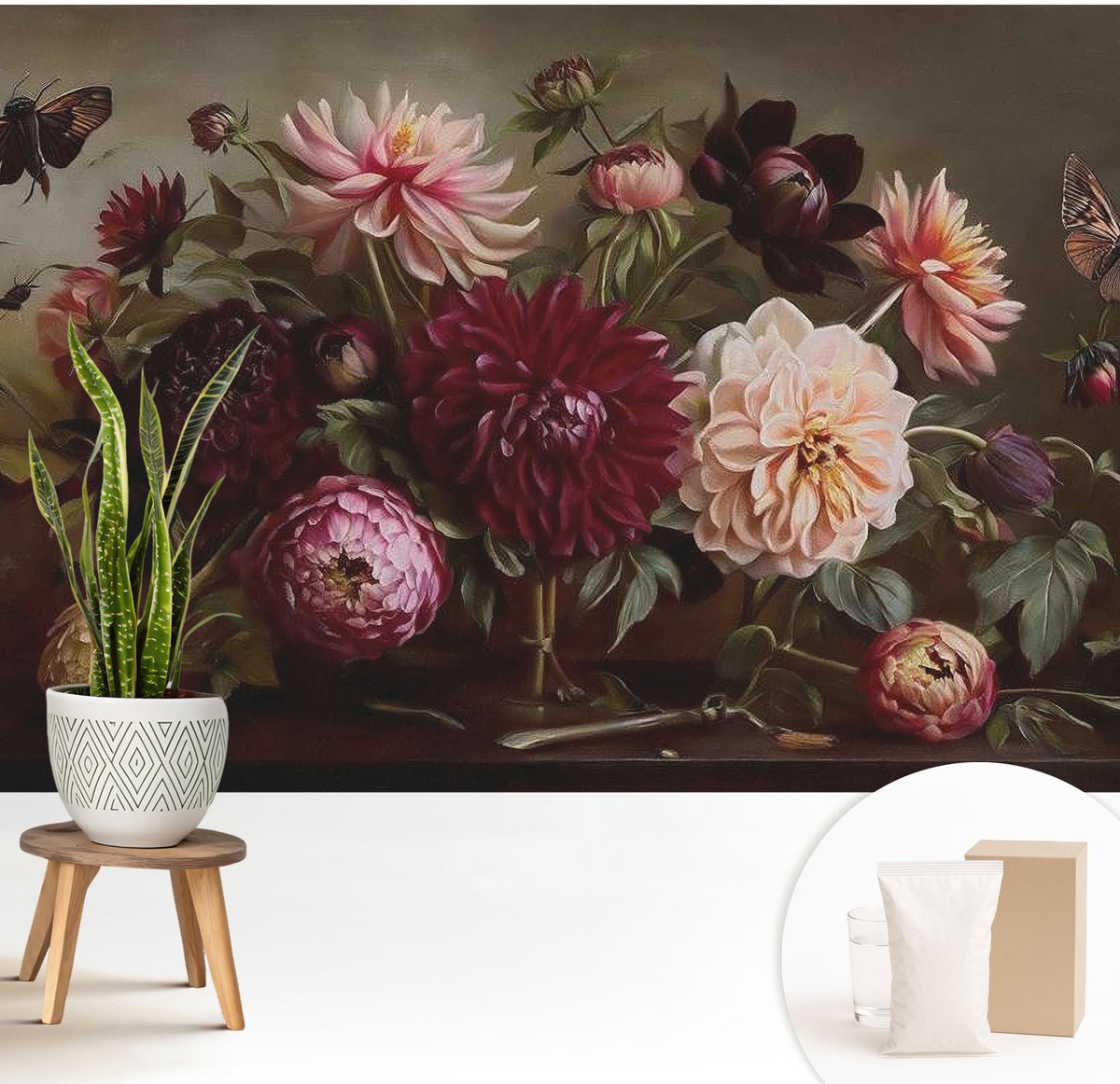 Wallfluent Fotobehang - Bruin Vliesbehang - 208x146 cm - Bloemenpracht Muurschildering - Slaapkamer behang Bloemen En Planten - Fotobehang Vlies - Slaapkamer behang
