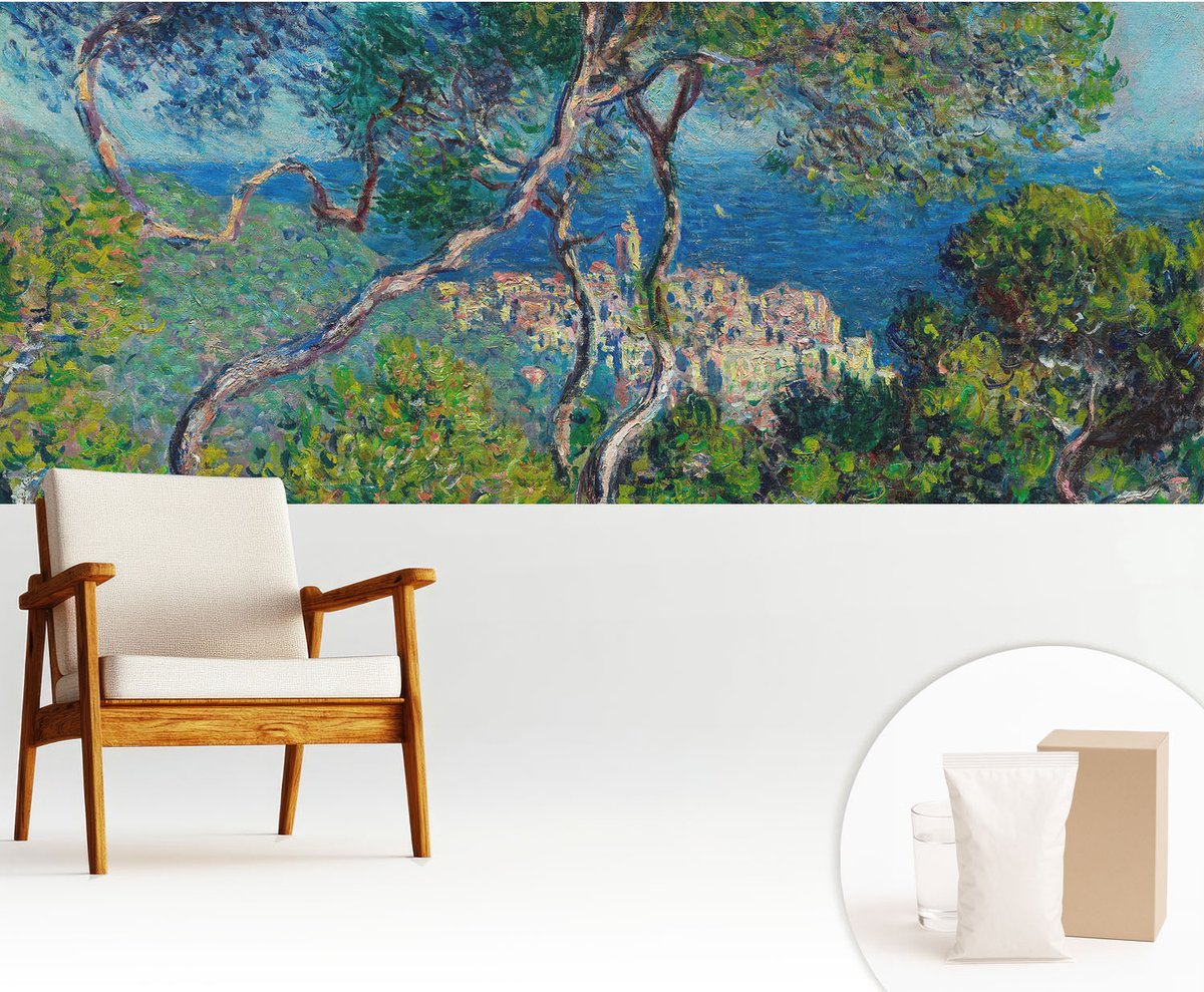 Wallfluent Fotobehang - Groente Vliesbehang - 250x104 cm - Uitzicht Op De Middellandse Zee Muurschildering - Gang behang Landschappen - Fotobehang Vlies - Gang behang