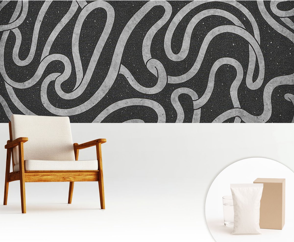 Wallfluent Fotobehang - Zwart Vliesbehang - 250x104 cm - Gedraaide Vormen Muurschildering - Slaapkamer behang Texturen - Fotobehang Vlies - Slaapkamer behang