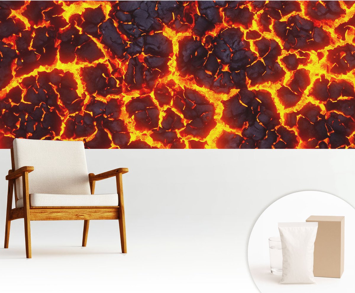 Wallfluent Fotobehang - Zwart Vliesbehang - 250x104 cm - Sterke Magma Fotobehang Vlies - Hal behang Abstractie - Muurschildering - Woonkamer behang