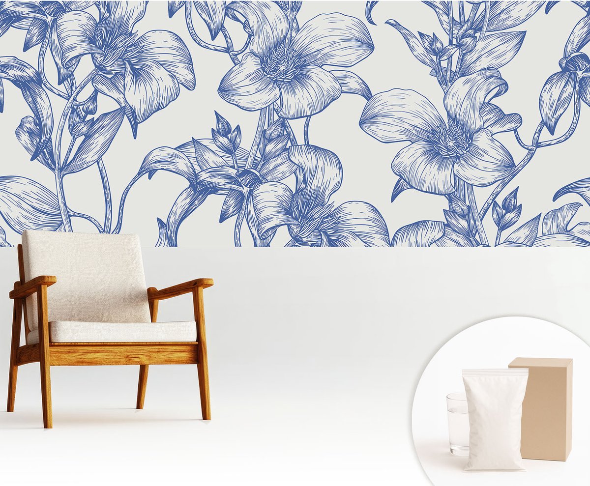 Wallfluent Fotobehang - Wit Vliesbehang - 250x104 cm - Bloemtakken Fotobehang Vlies - Woonkamer behang Bloemen En Planten - Muurschildering - Hal behang