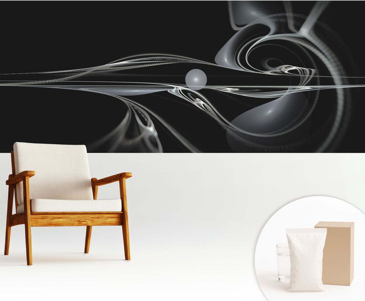 Wallfluent Fotobehang - Zwart Vliesbehang - 250x104 cm - Vloeistofleidingen Muurschildering - Gang behang Abstractie - Fotobehang Vlies - Gang behang
