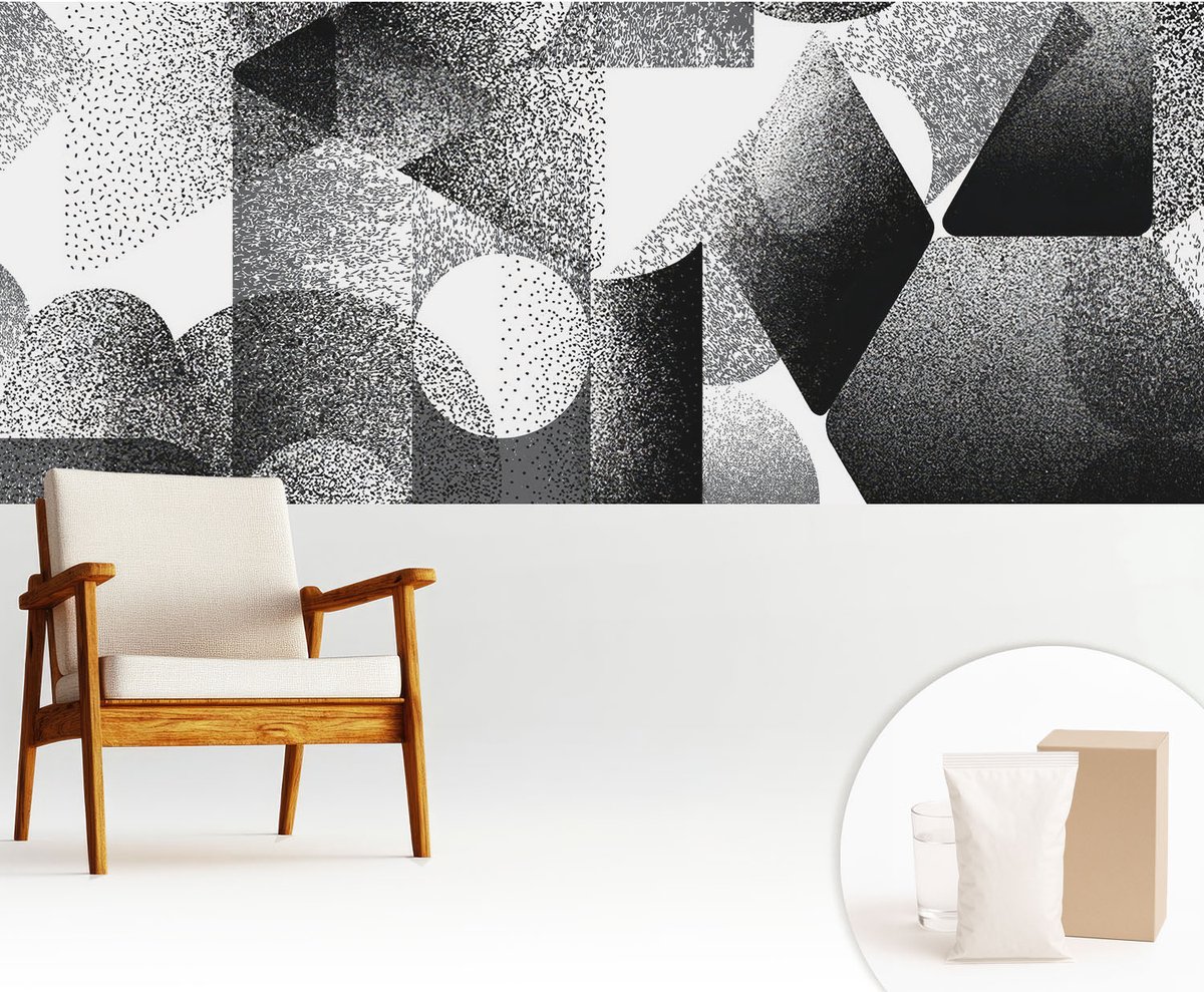 Wallfluent Fotobehang - Zwart-Wit Vliesbehang - 250x104 cm - Geometrische Vormen Fotobehang Vlies - Woonkamer behang Abstractie - Muurschildering - Woonkamer behang