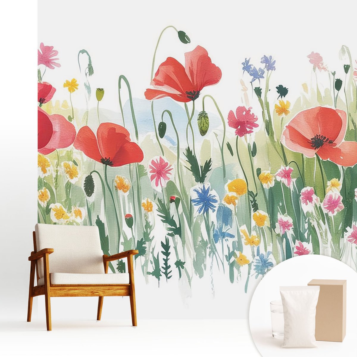 Wallfluent Fotobehang - Groente Vliesbehang - 250x250 cm - Zomerweide Fotobehang Vlies - Hal behang Bloemen En Planten - Muurschildering - Woonkamer behang