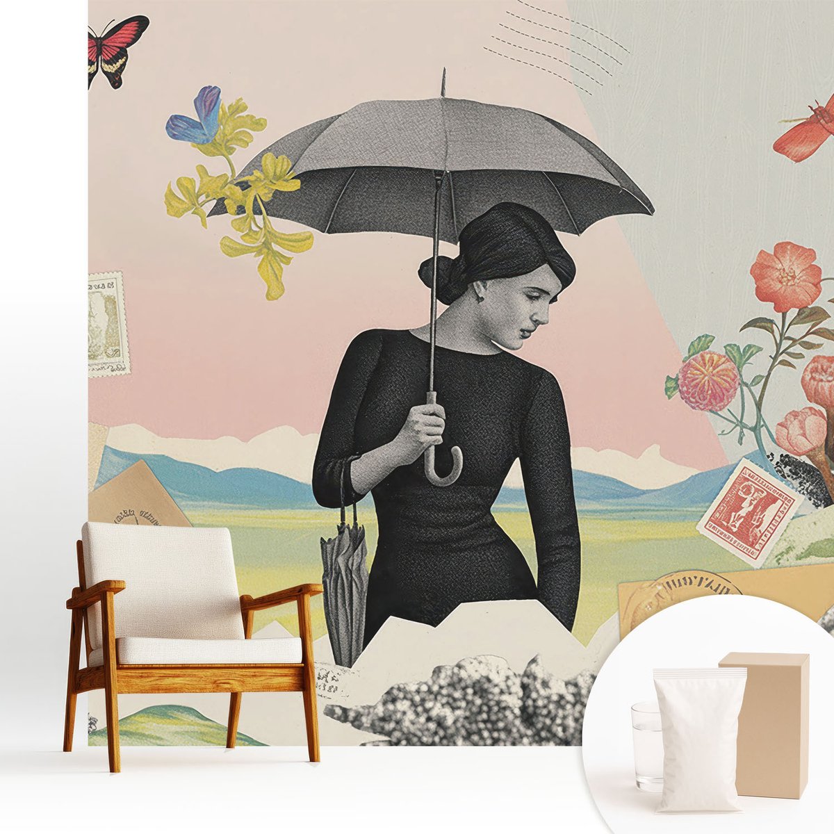 Wallfluent Fotobehang - Roze Vliesbehang - 250x250 cm - Romantische Collage Muurschildering - Slaapkamer behang Deel - Fotobehang Vlies - Slaapkamer behang