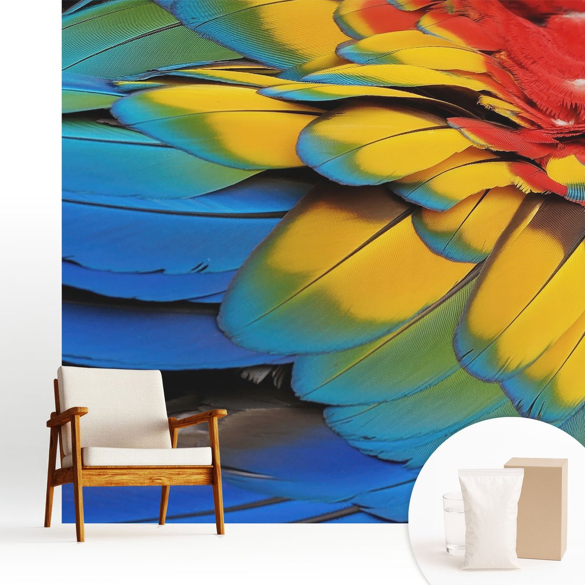 Wallfluent Fotobehang - Blauw Vliesbehang - 250x250 cm - Regenboogveren Muurschildering - Slaapkamer behang Dieren - Fotobehang Vlies - Slaapkamer behang