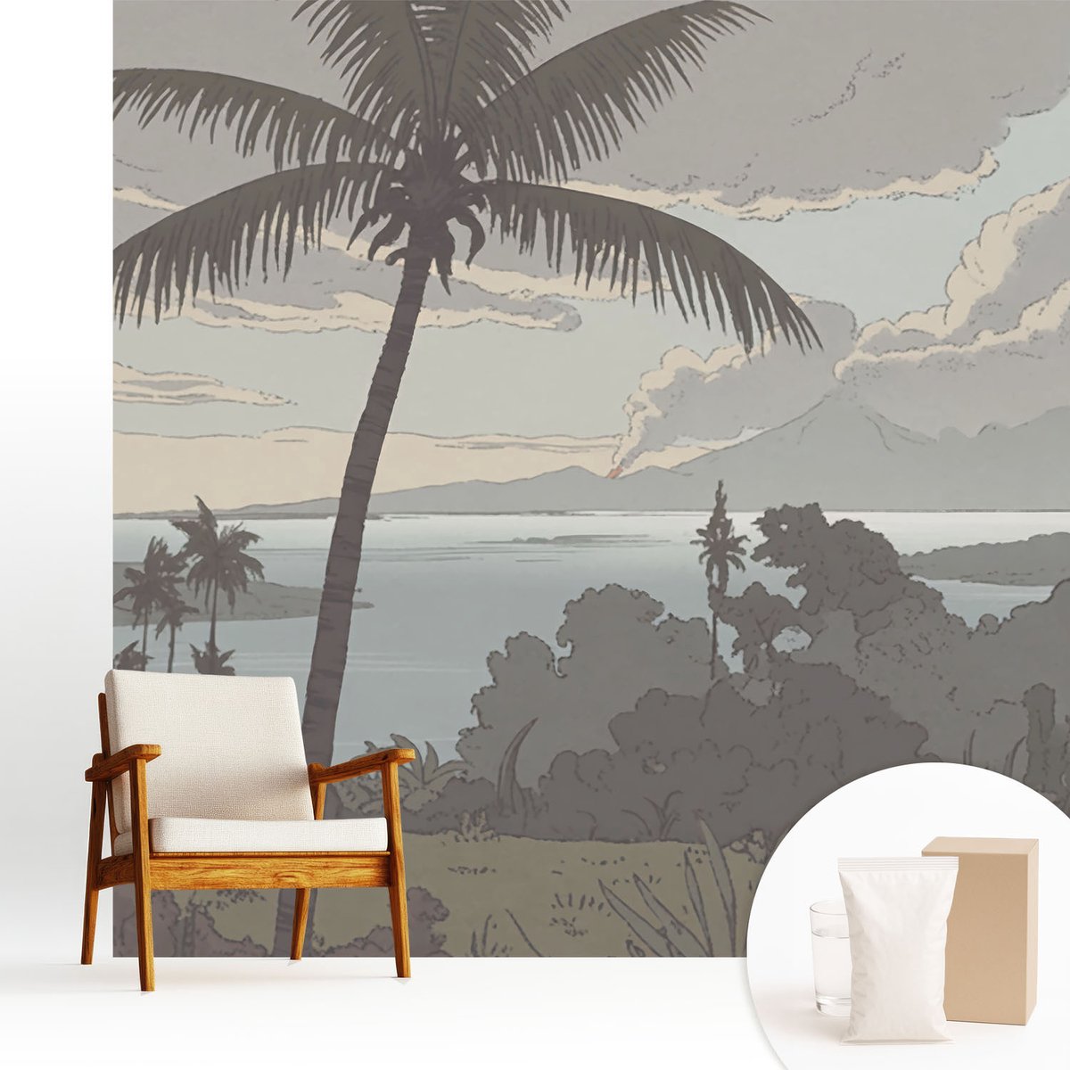 Wallfluent Fotobehang - Grijs Vliesbehang - 250x250 cm - Exotisch Landschap Muurschildering - Slaapkamer behang Landschappen - Fotobehang Vlies - Slaapkamer behang