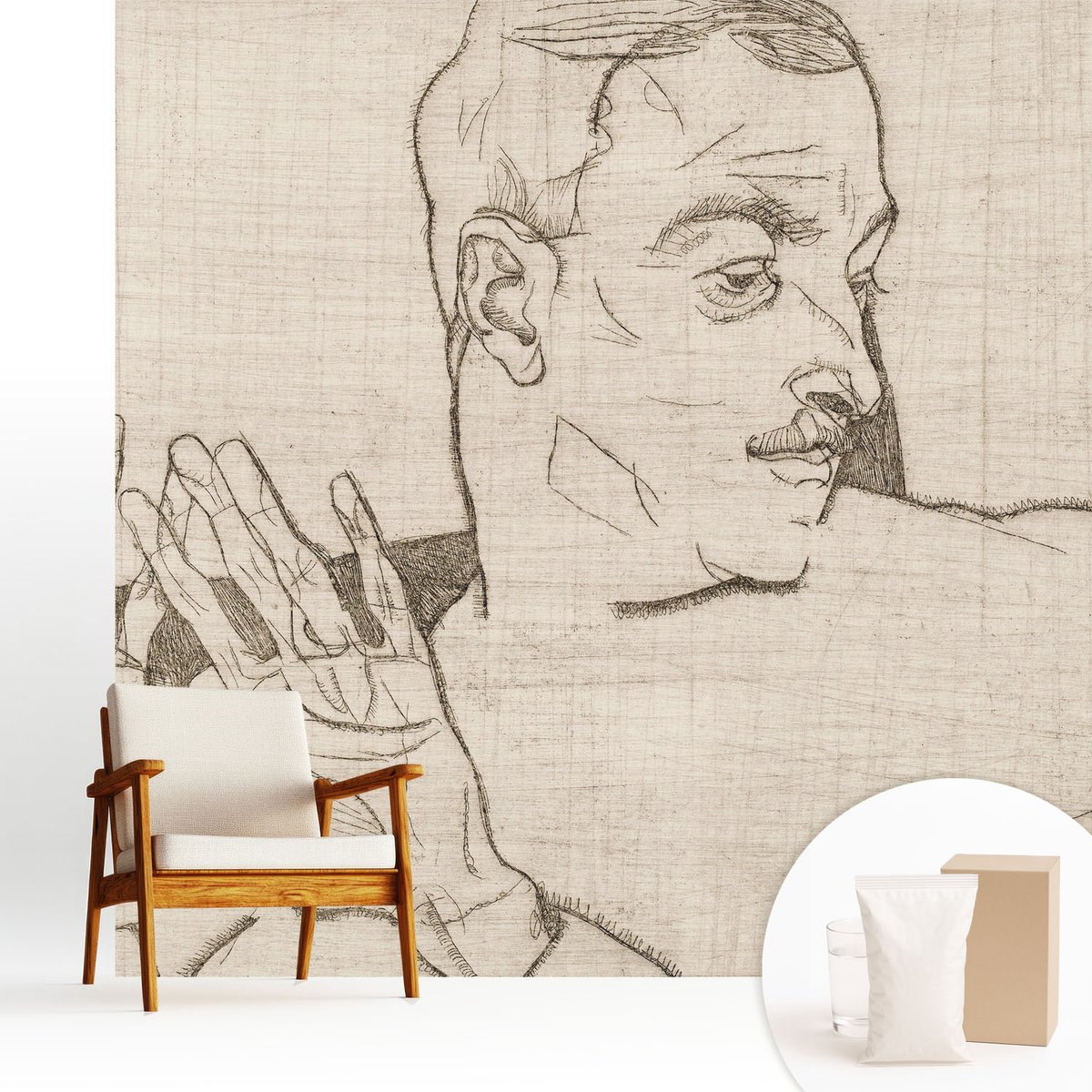 Wallfluent Fotobehang - Wit Vliesbehang - 250x250 cm - Een Onderscheidend Karakter Fotobehang Vlies - Hal behang Deel - Muurschildering - Hal behang