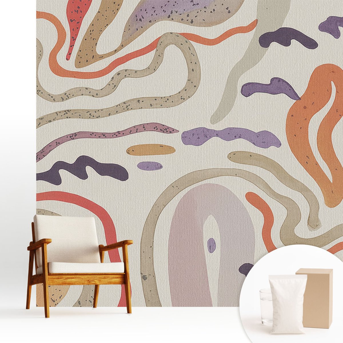 Wallfluent Fotobehang - Beige Vliesbehang - 250x250 cm - Abstracte Patronen Fotobehang Vlies - Hal behang Abstractie - Muurschildering - Woonkamer behang