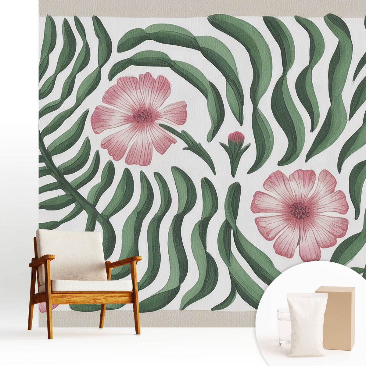Wallfluent Fotobehang - Groente Vliesbehang - 250x250 cm - Bloemenbladeren Fotobehang Vlies - Hal behang Bloemen En Planten - Muurschildering - Hal behang