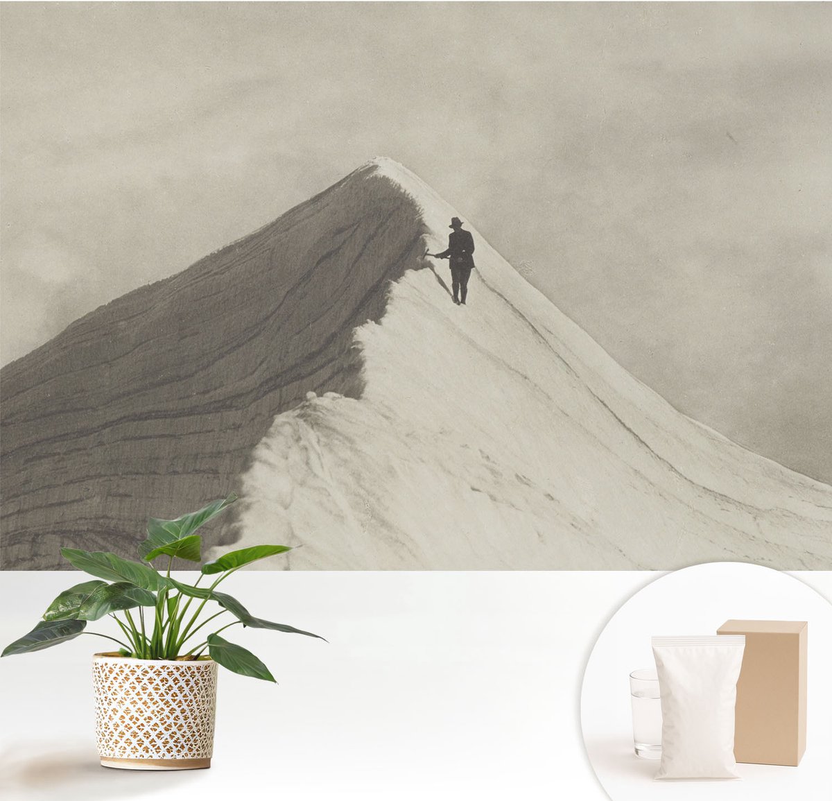 Wallfluent Fotobehang - Grijs Vliesbehang - 152x104 cm - Eenzame Klimmer Muurschildering - Gang behang Landschappen - Fotobehang Vlies - Slaapkamer behang