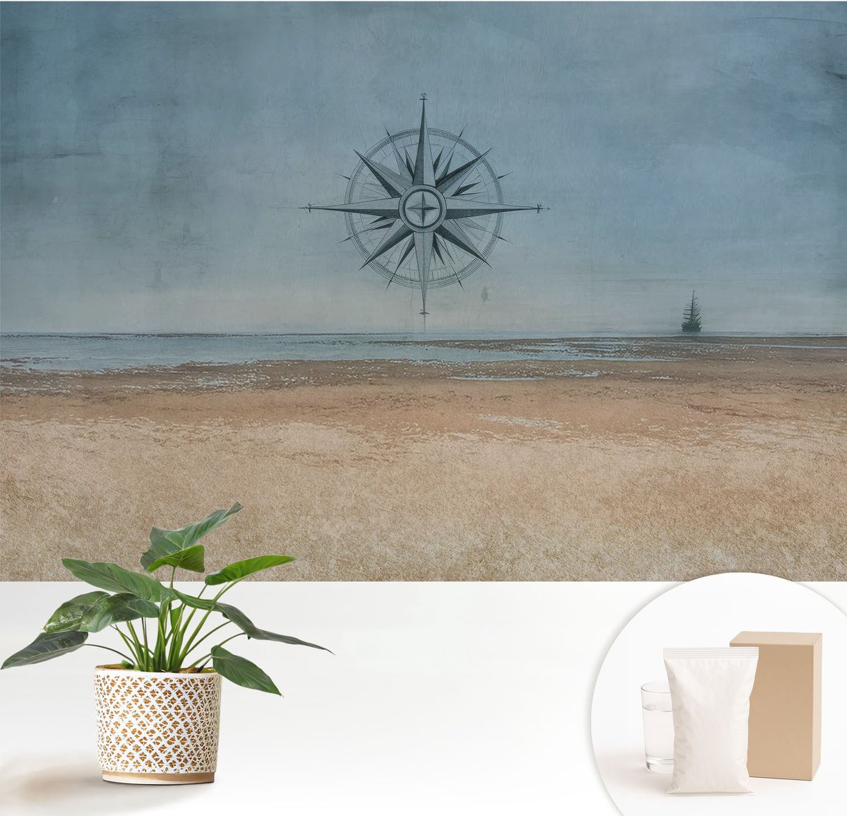 Wallfluent Fotobehang - Blauw Vliesbehang - 152x104 cm - Maritieme Avonturen Fotobehang Vlies - Hal behang Landschappen - Muurschildering - Hal behang