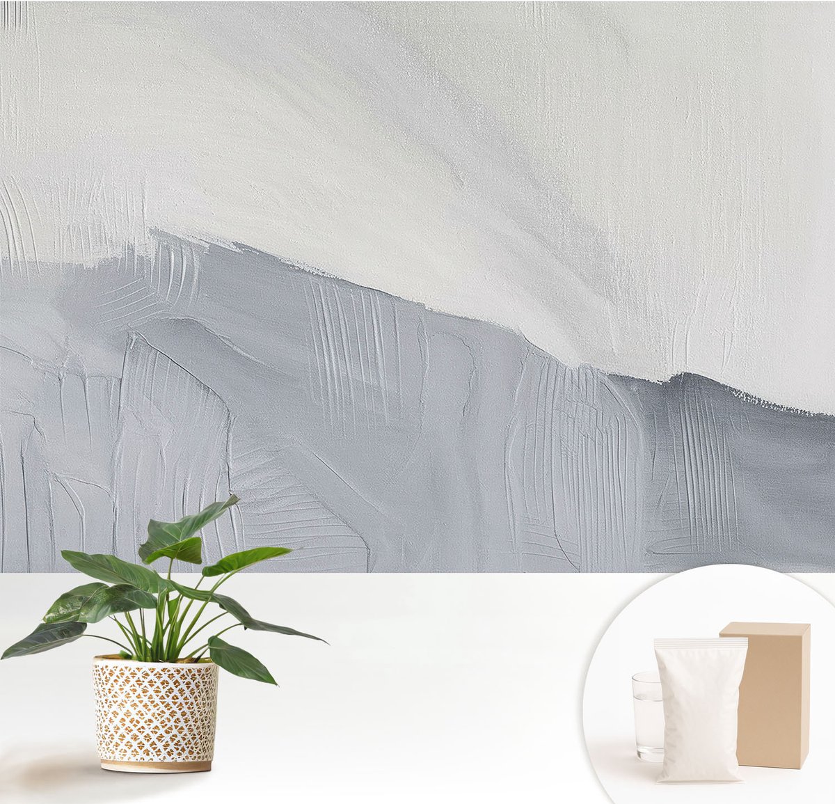 Wallfluent Fotobehang - Wit Vliesbehang - 152x104 cm - Subtiele Texturen Muurschildering - Slaapkamer behang Abstractie - Fotobehang Vlies - Slaapkamer behang