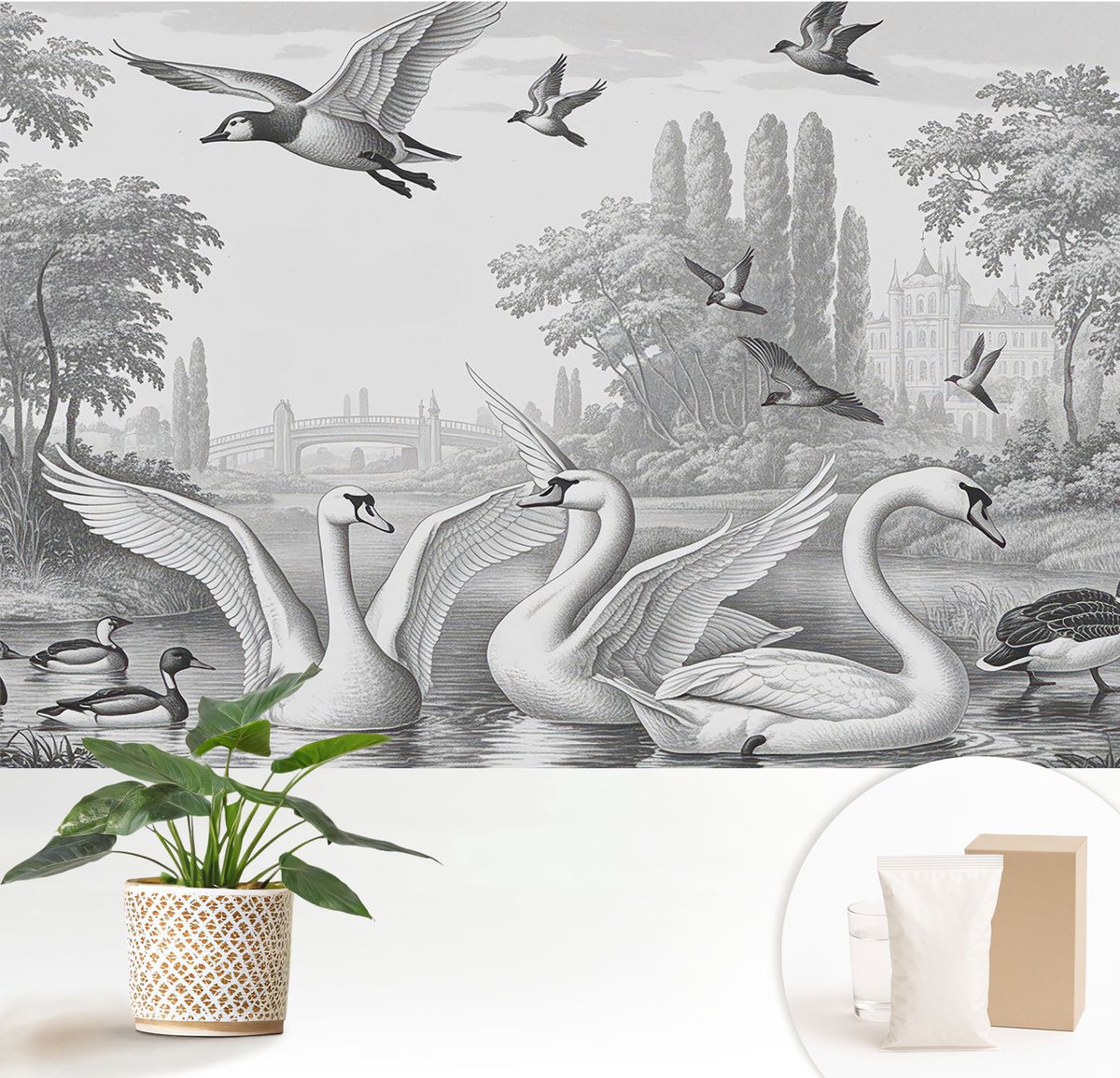 Wallfluent Fotobehang - Zwart-Wit Vliesbehang - 152x104 cm - Klassiek Landschap Fotobehang Vlies - Hal behang Landschappen - Muurschildering - Hal behang