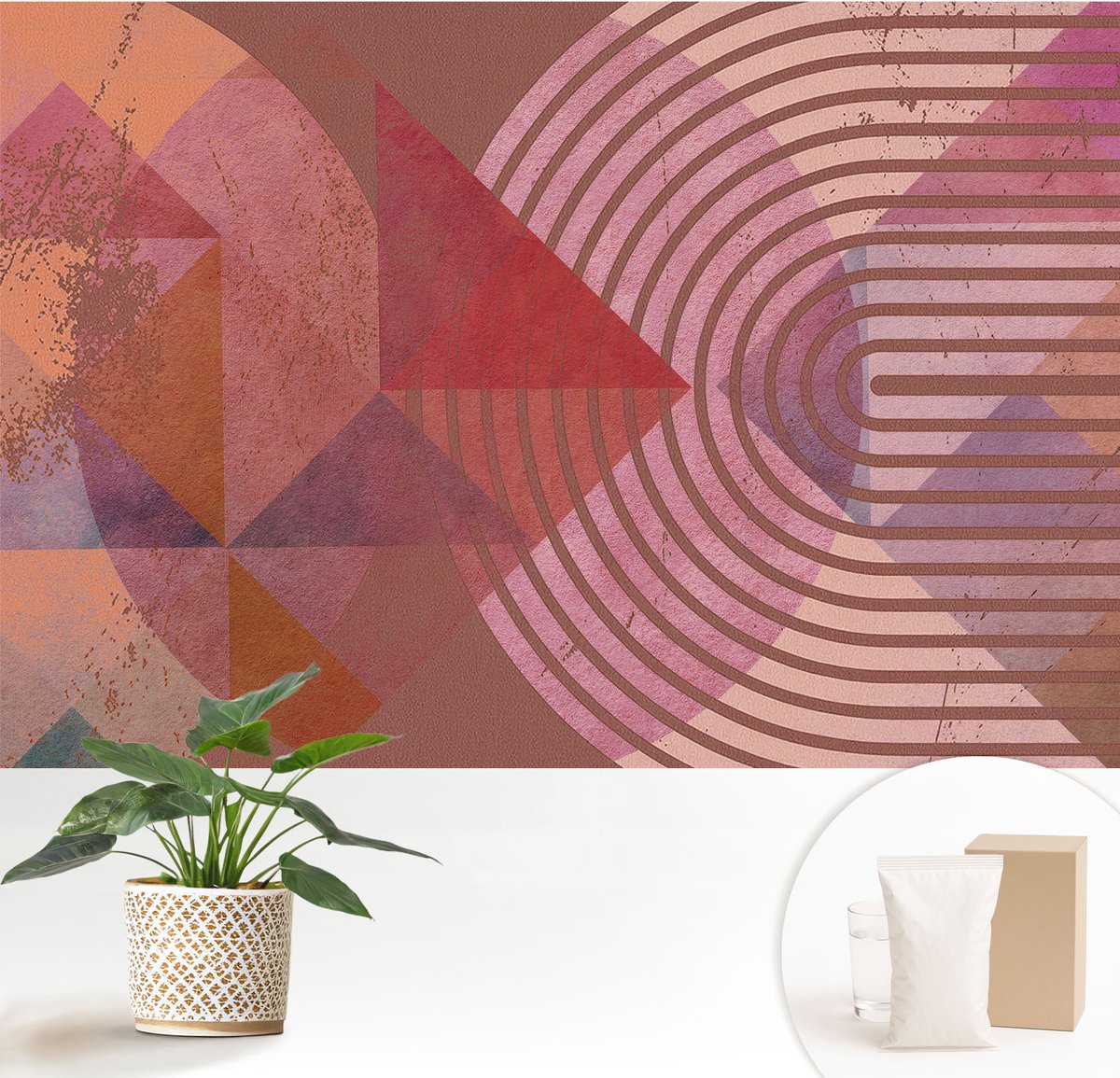 Wallfluent Fotobehang - Bruin Vliesbehang - 152x104 cm - Abstracte Vormen Muurschildering - Gang behang Abstractie - Fotobehang Vlies - Gang behang